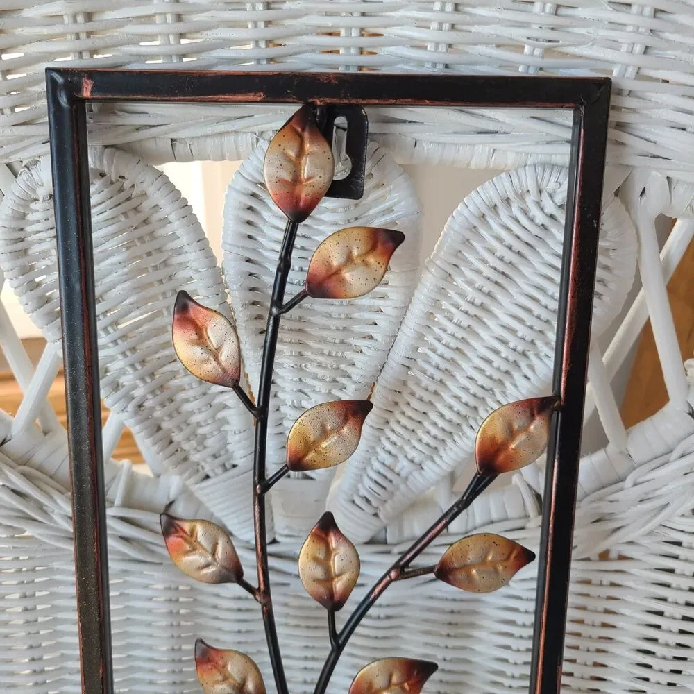 Vintage Metal Art Panel Wall Hanging Leaf And Branch Design Bronze And Gold Tone
